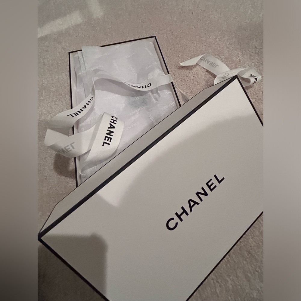 Chanel Box, Ribbon and Chanel labeled tissue papers. Authentic